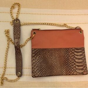 Small Leather Crossbody Bag - Orange and Bronze